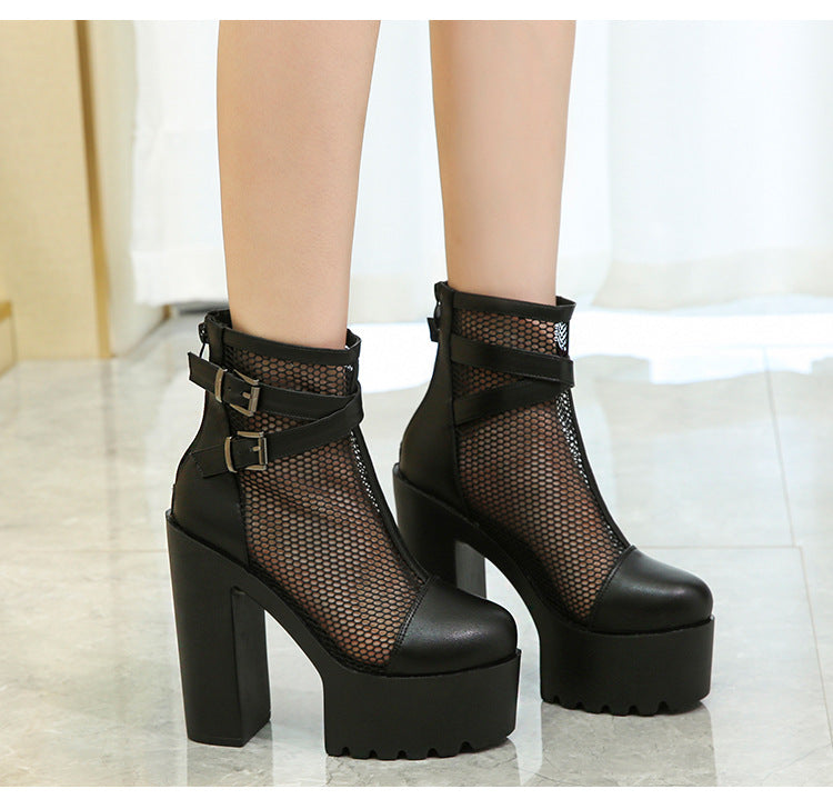 Women's Autumn High Platform Ankle Fashion Mesh Women's Shoes