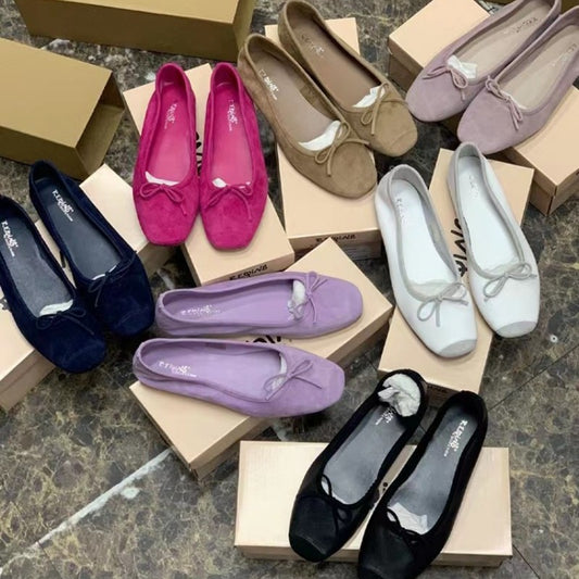 Women's Ballet Genuine French Style Retro Flat Bottom Square Head Casual Shoes