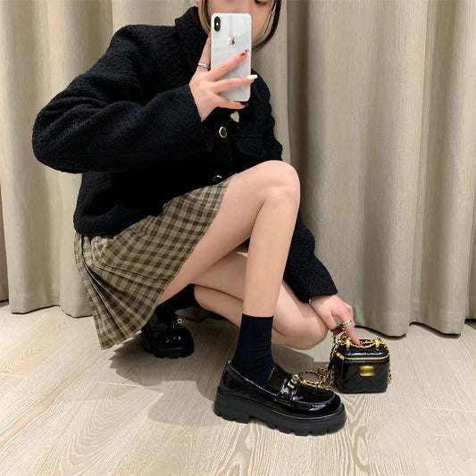 Women's Lock Platform British Style Slip-on Pumps Loafers