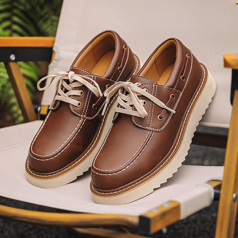 Men's Style Platform Height Increasing Martin Retro British Leather Shoes
