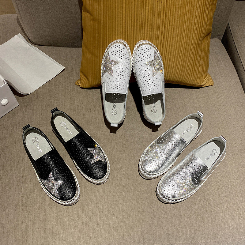 Women's Rhinestone Hollow Breathable Flat Slip-on Casual Shoes