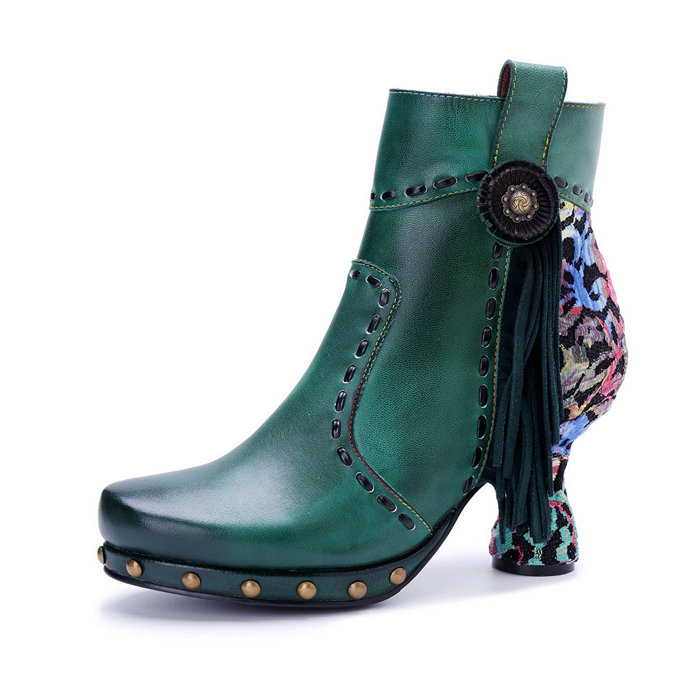 Women's Hand-rub Color Stitching Printed Fashion Boots