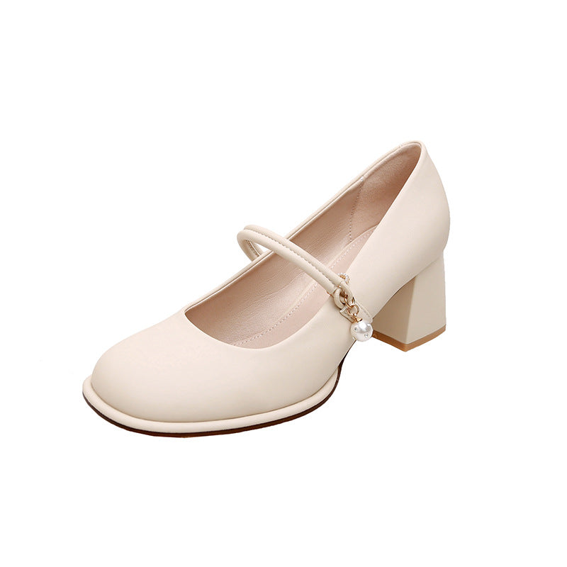 Women's Pearl White Mary Jane Mid Round Casual Shoes