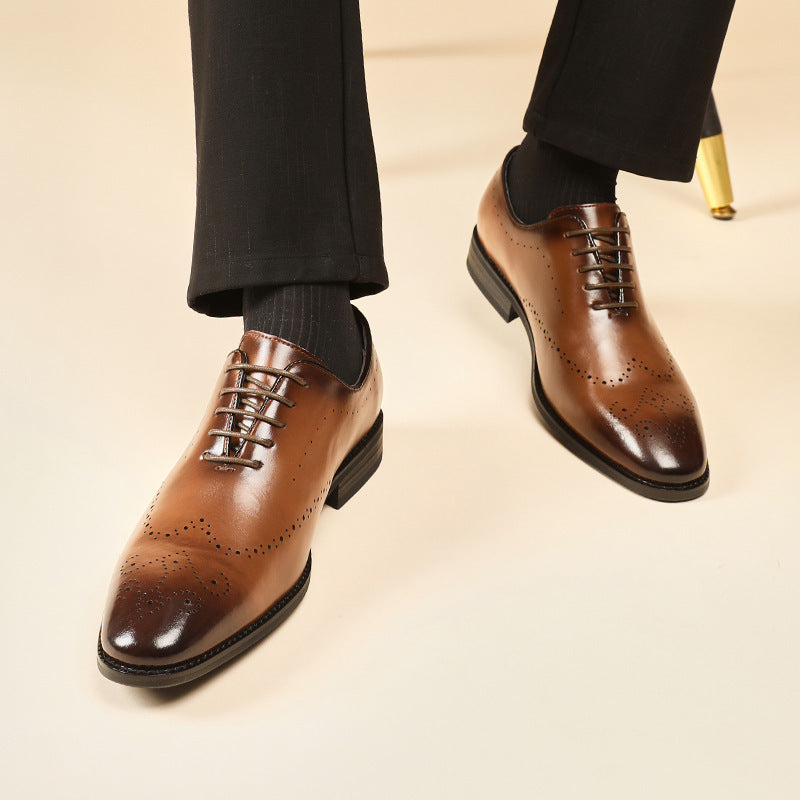 Men's Brogue Business Formal Wear British Green Leather Shoes