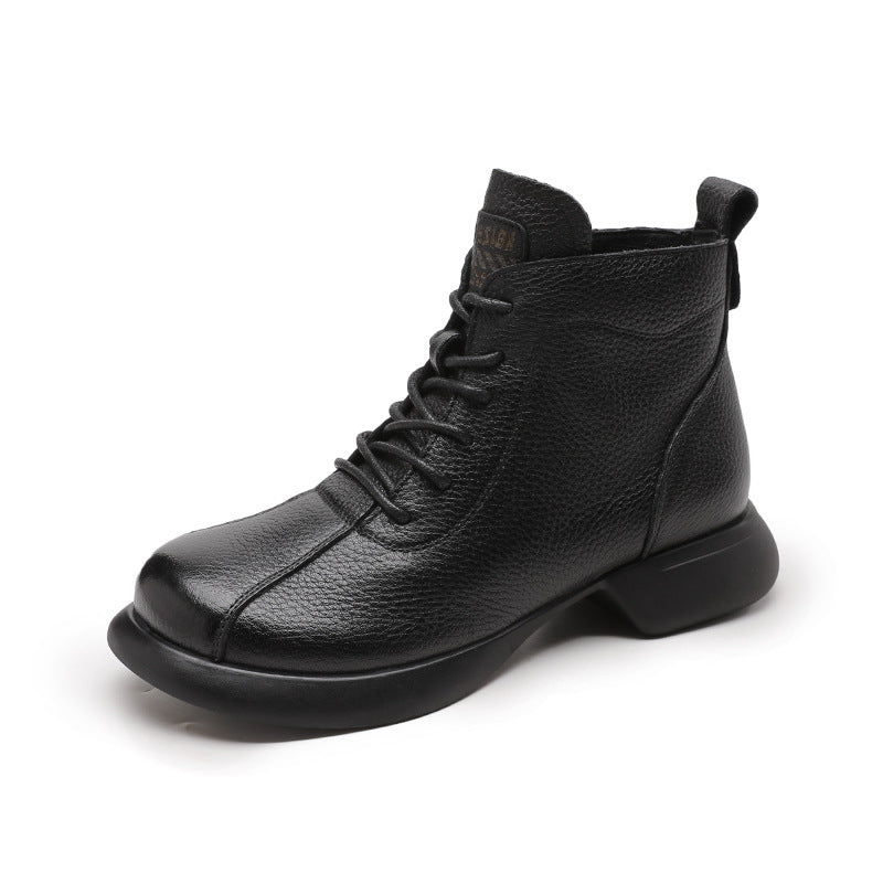 Women's Thick Soft Bottom Top Layer Cowhide Booties Boots