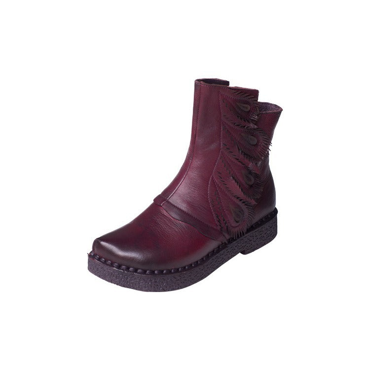 Women's Ethnic Style Vintage Cowhide Flat Ankle Boots