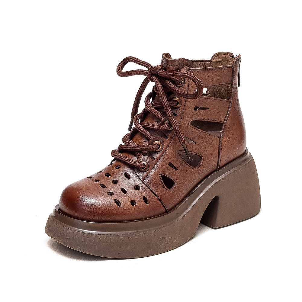 Women's Breathable Hole Front Top Layer Cowhide Heels