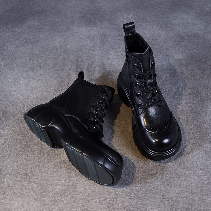 Women's Resin Sole Martin Chunky Round Head Ankle Genuine Boots