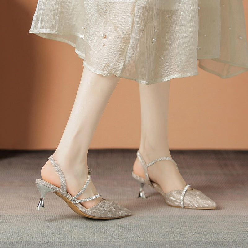 Women's Style Temperament High Pointed Rhinestone Closed Heels