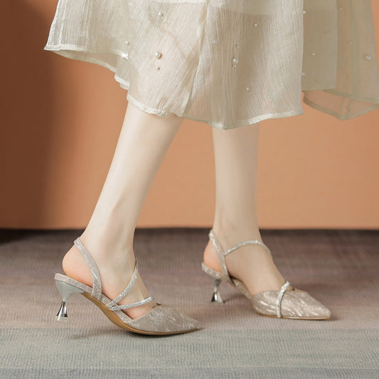 Women's Style Temperament High Pointed Rhinestone Closed Heels