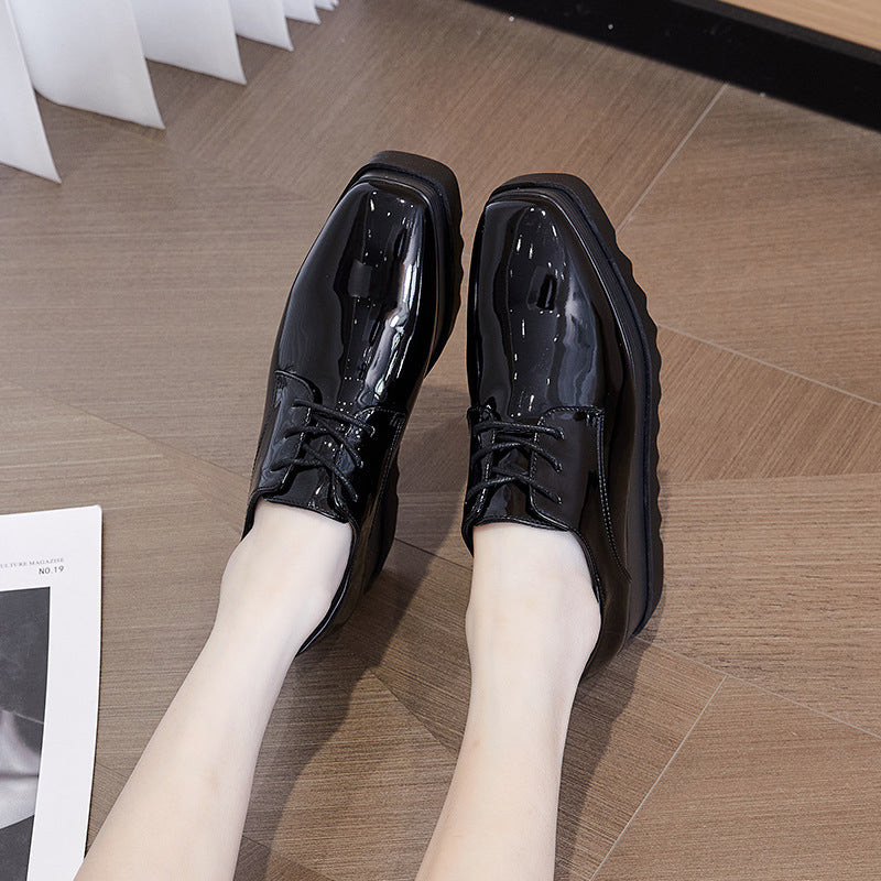 Women's Autumn British Style Square Toe Patent Women's Casual Shoes