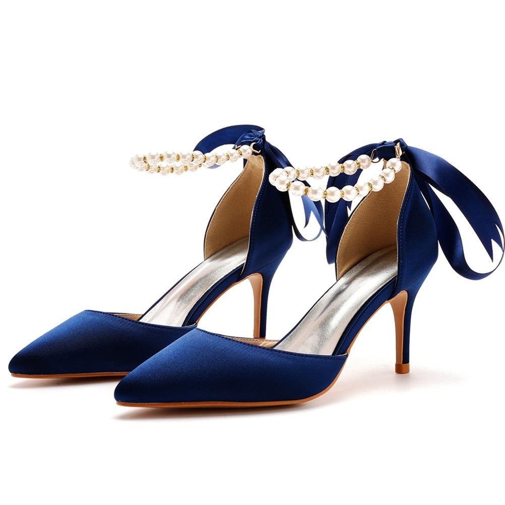Women's & Men's Plus Size Banquet Ribbon Beaded High Satin Heels