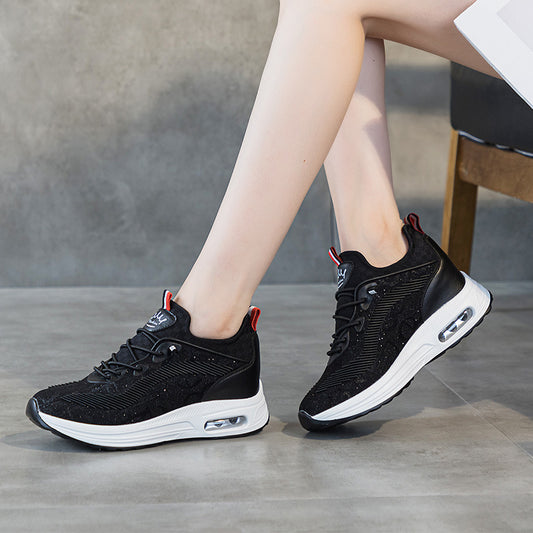 Women's Air Cushion Autumn Versatile Breathable Flying Woven Four Sneakers