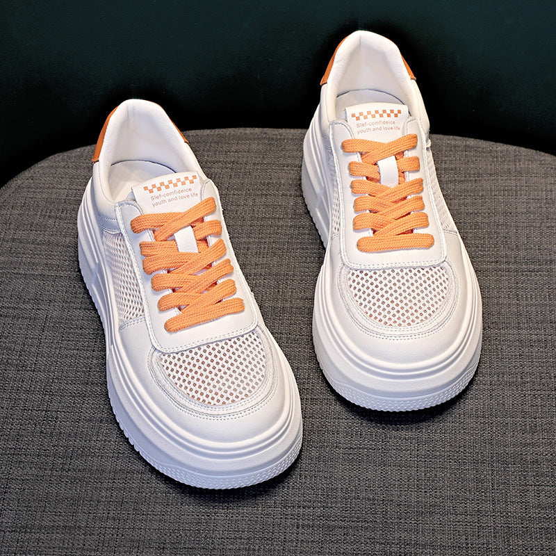 Women's Platform White Mesh Solid Color Height Increasing Breathable Sports Women's Casual Shoes