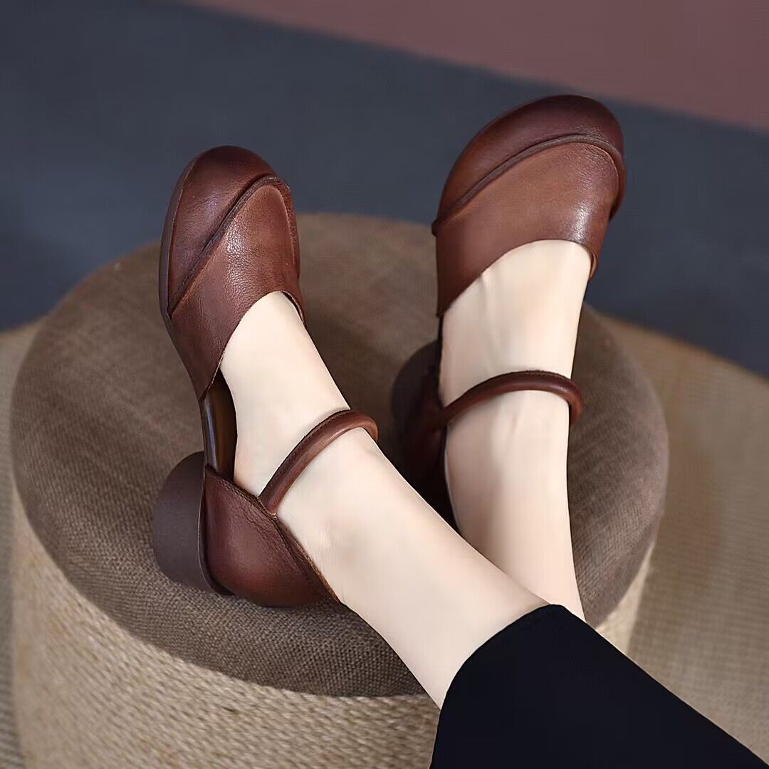 Color Retro Closed Chunky Handmade Soft Casual Shoes