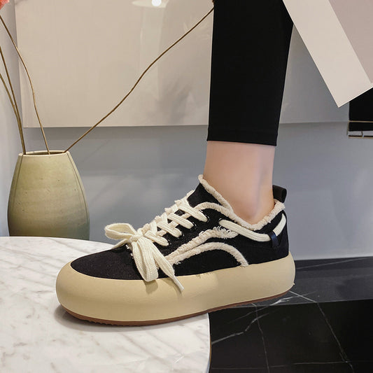 Women's Spring White Thick Bottom Vintage Bread Sneakers