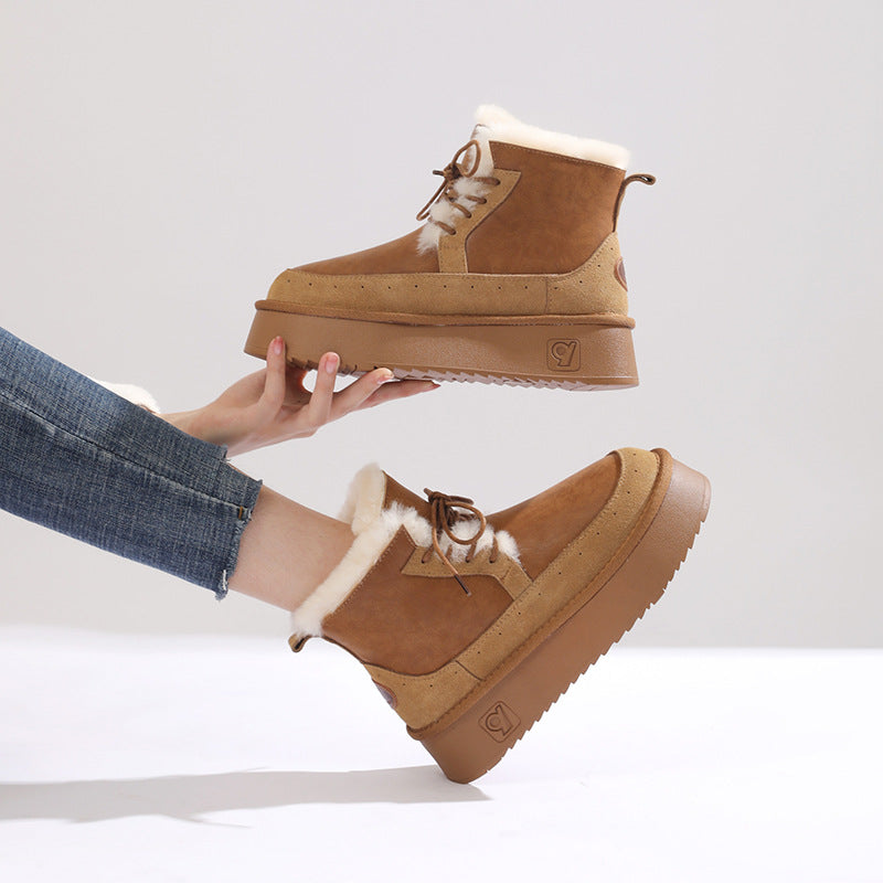 Women's Genuine Wool Thick-soled Short Winter Fleece-lined Snow Boots