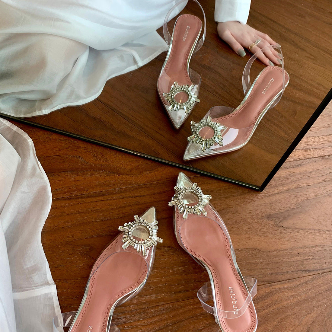 Women's Transparent Sunflower Wine Cup French Sexy Heels