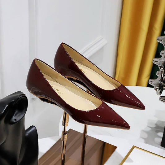 Women's Simple Patent Shallow Mouth Low With Casual Shoes
