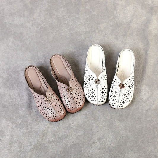 Women's Summer First Layer Cowhide Outdoor Retro Slippers