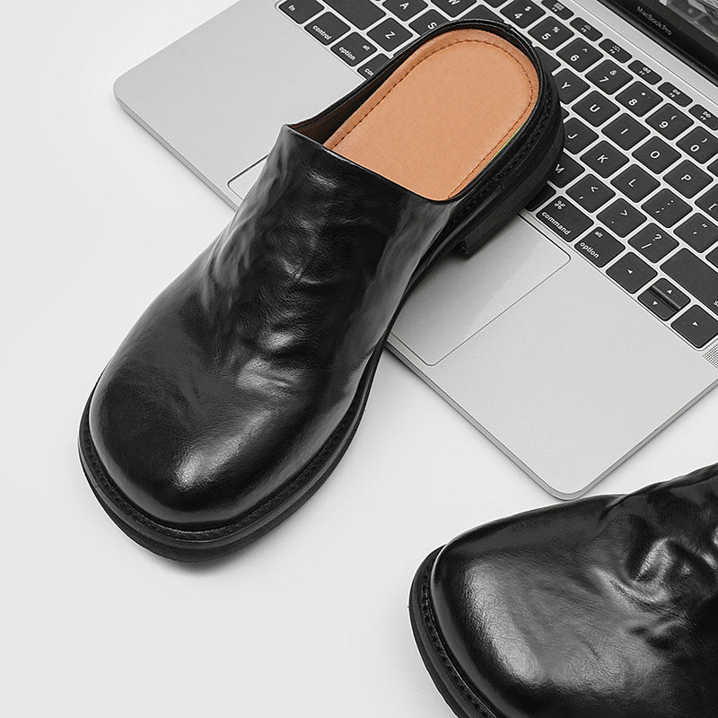 Men's Square Toe Half Slip-on Retro High-grade Sandals