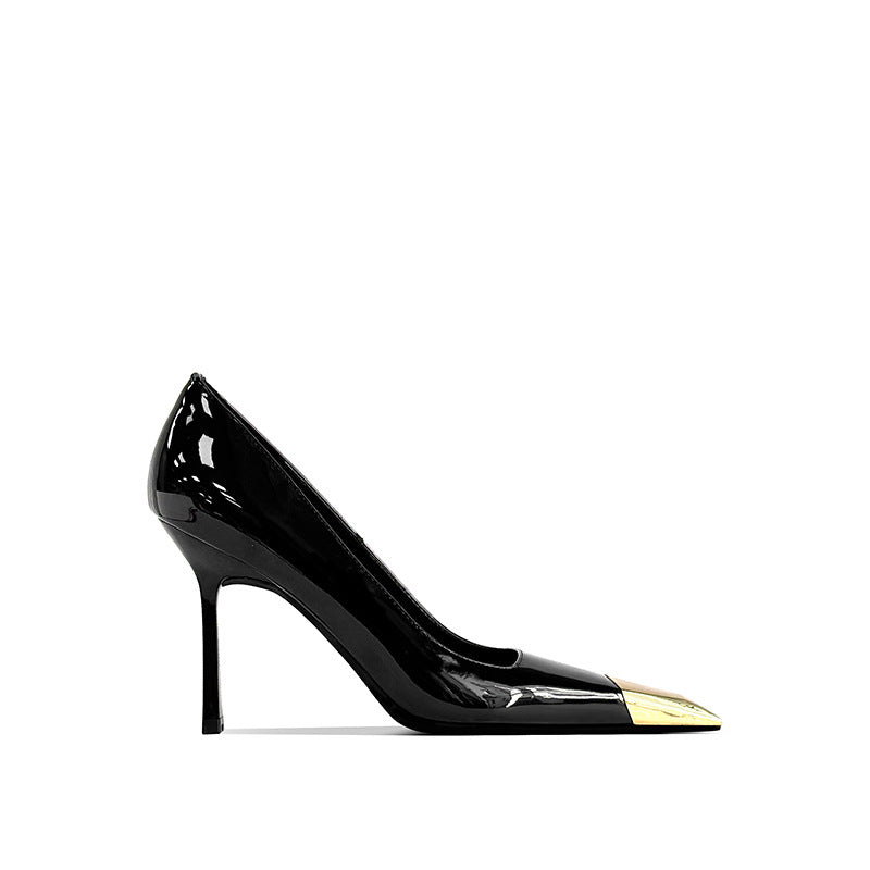Women's Metal Square Toe Sexy Stiletto Pumps Black Women's Fashion Shoes