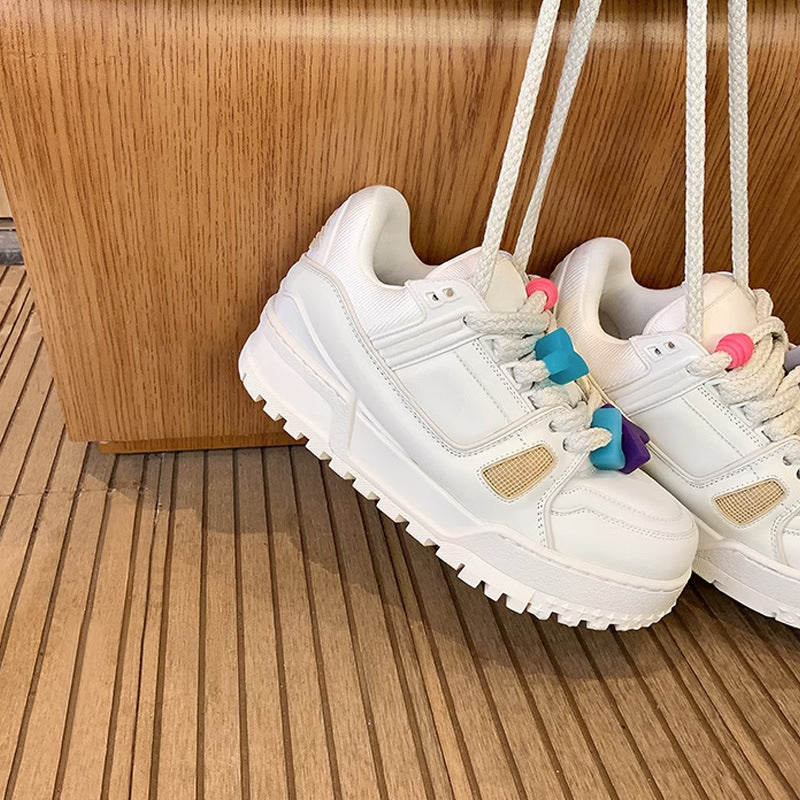 Women's Ding Genuine Made Korean Bread White Thick Bottom Sneakers