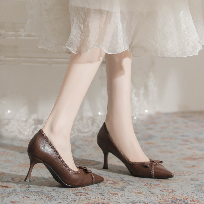 Women's Design Fine Pointed Intellectual Mature High Woven Commuting Women's Fashion Shoes