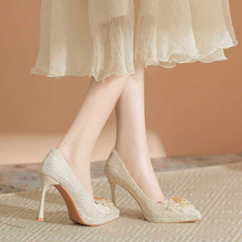 Women's Satin Wedding Bridal Dress Two-way Waterproof Platform Women's Shoes