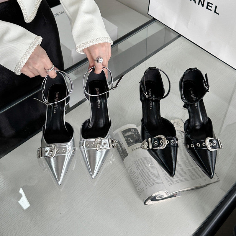 Women's High With Metal Belt Buckle Niche Heels