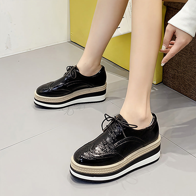 Women's Platform Thick-soled Autumn Brogue With Hidden Elevator Casual Shoes