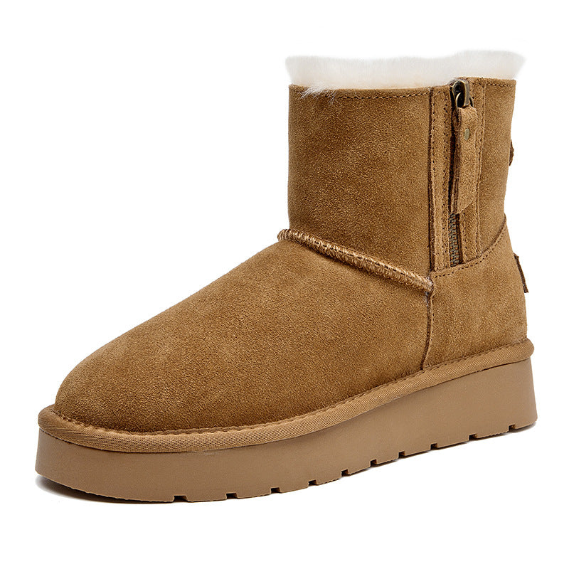 Women's Fur Integrated Zipper For Winter Fleece-lined Snow Boots
