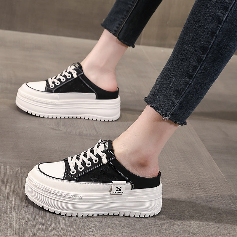 Women's Thick Bottom White Spring Lace Breathable Casual Shoes