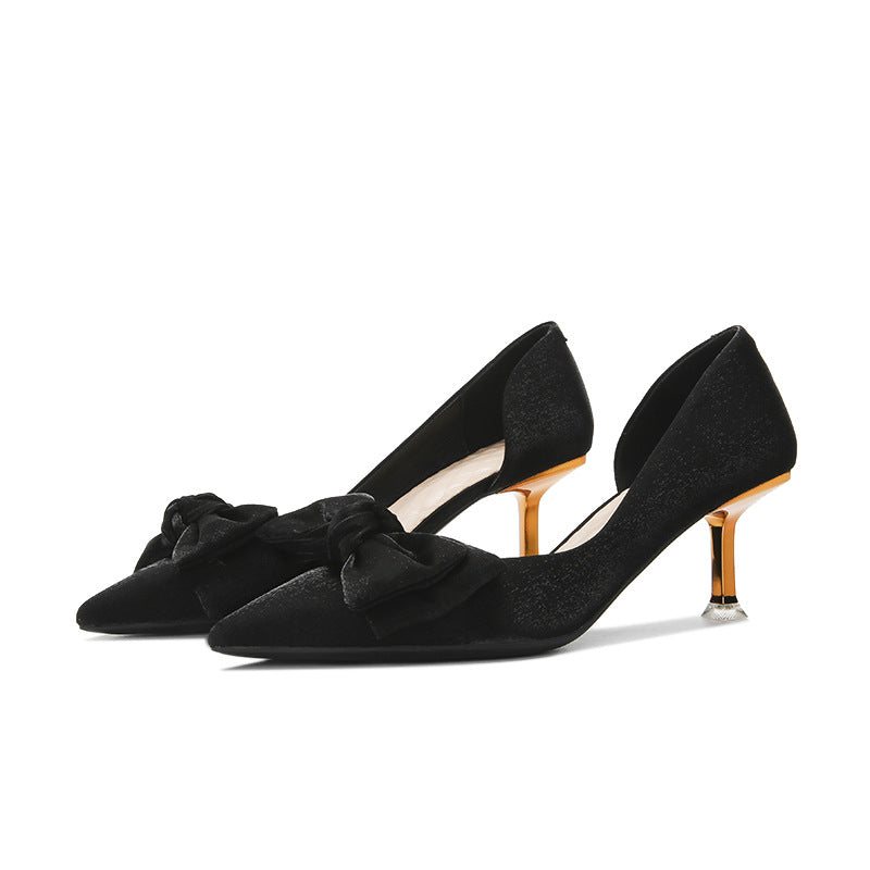Women's Red Wedding Pointed Toe Stilettos Bow Shallow Heels