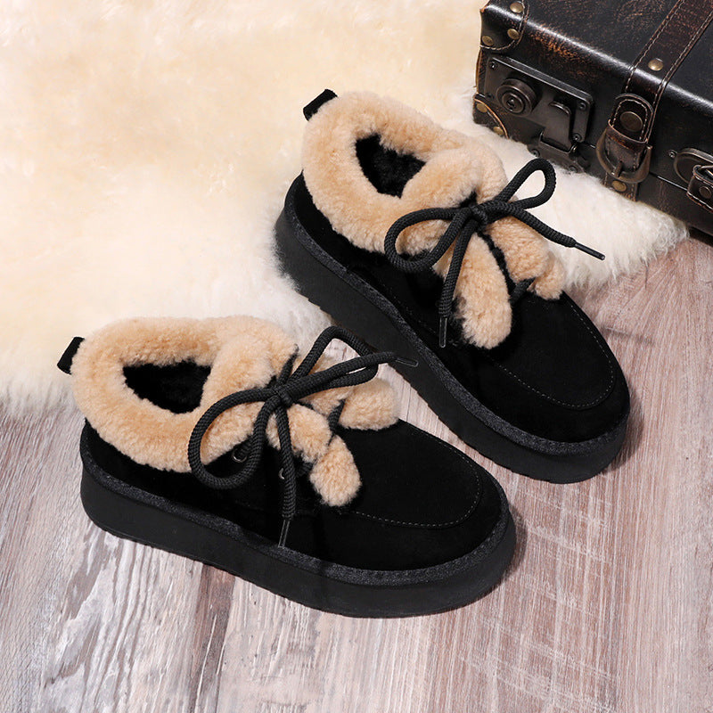 Women's Thick Bottom Double Face Winter Warm Short Leather Shoes