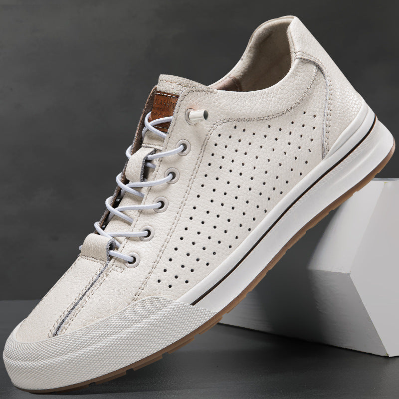 Men's Fashion White Breathable Versatile Hollow Driving Height Men's Board Shoes