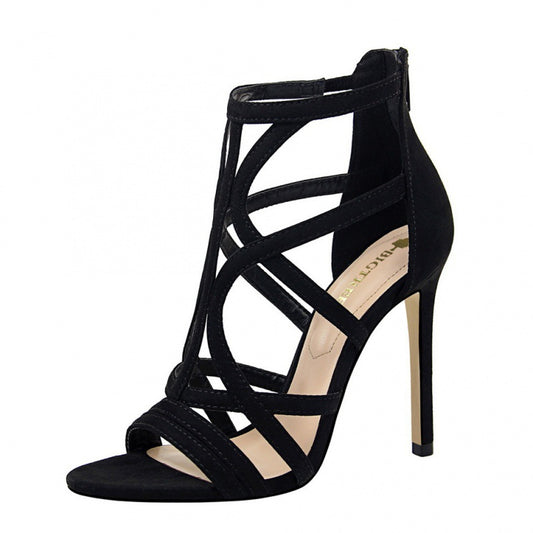 Women's Roman Style Stiletto Suede Hollow Sexy Nightclub Summer Heels