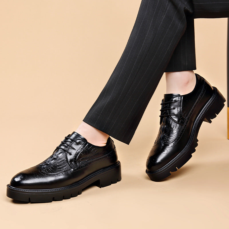 Men's Brogue British Style Crocodile Pattern Black Business Formal Leather Shoes