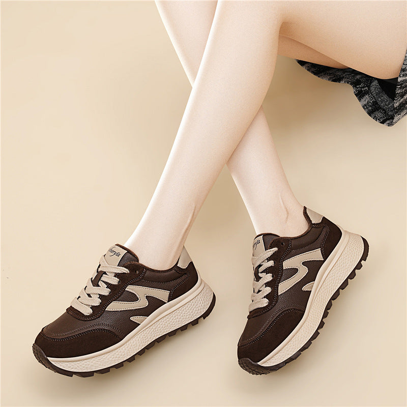 Women's Thick-soled Argan White Autumn Sports Lightweight Feet Small Breathable Genuine Women's Casual Shoes