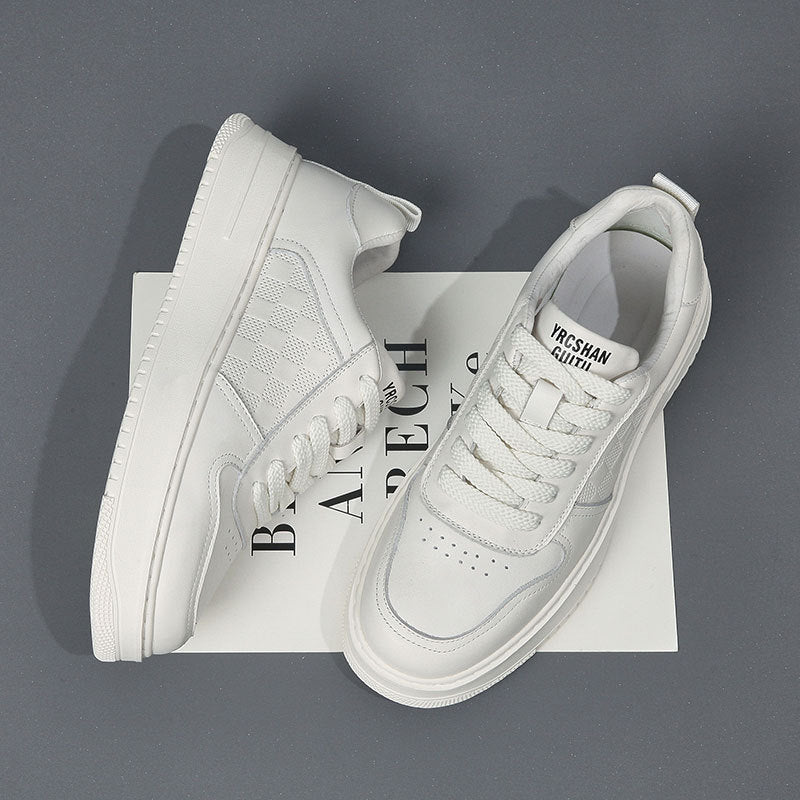 Men's Layer Cowhide White Summer Breathable Versatile Platform Men's Shoes