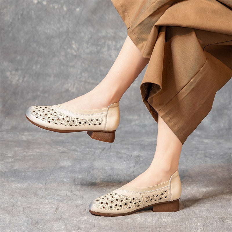 Women's Shallow Mouth Chunky Beef Tendon Soft Heels