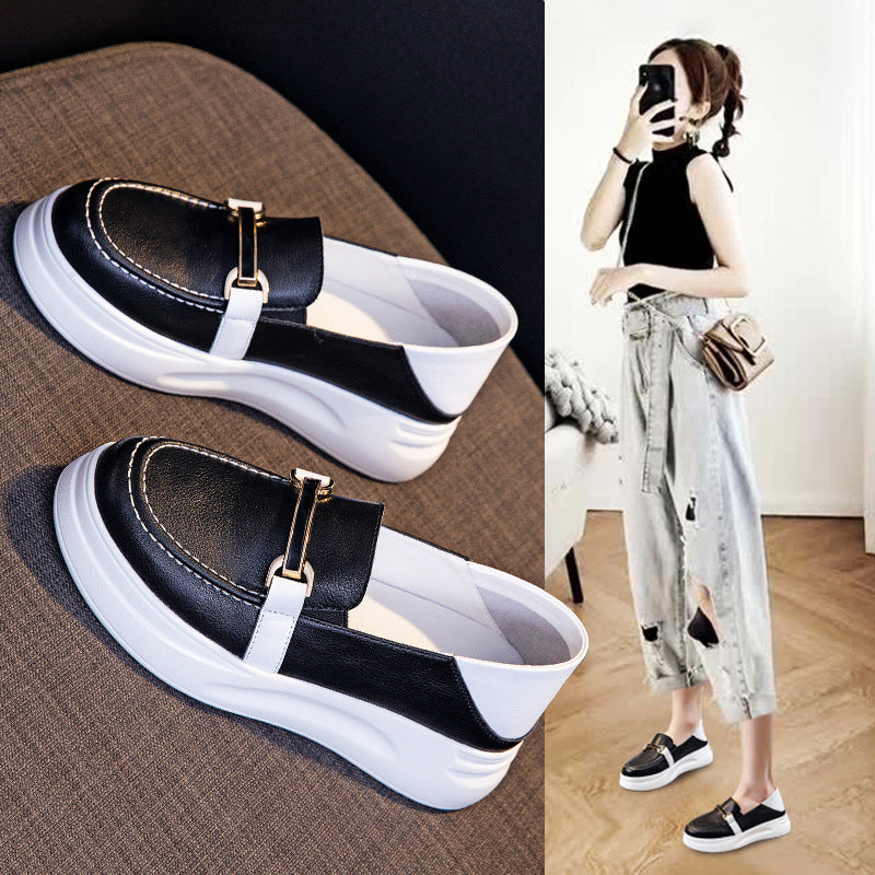 Women's White Spring Thick Bottom Two-way Wear One Pedal Heightened Single Women's Casual Shoes