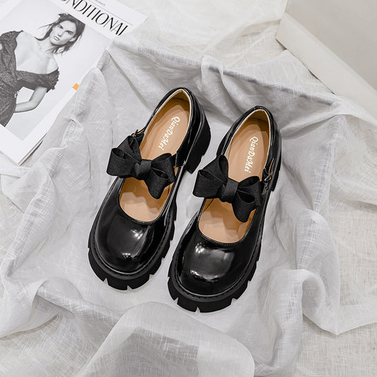 Women's Platform Small Round Head Mary Jane Leather Shoes