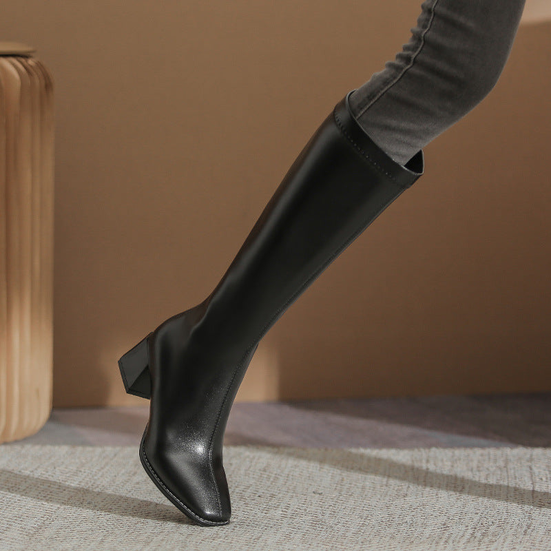 Biker Slimming Chunky High Rear Side Chain Boots