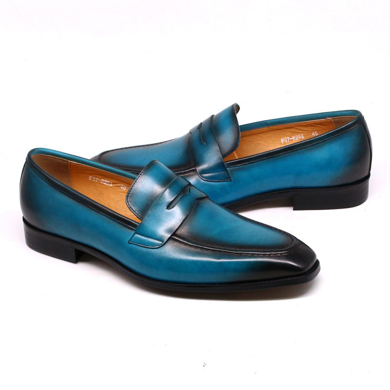 Men's Fashion Penny Top Layer Cowhide Slip-on Leather Shoes