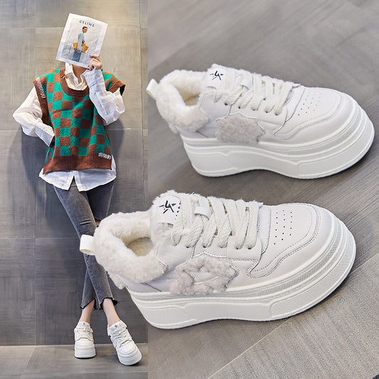 Women's Fashionable Fleece-lined Fluffy Platform Inner Height Women's Shoes
