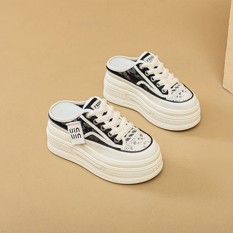 Women's Mesh Breathable Closed Toe Half Summer Outer Wear Thick Bottom Women's Casual Shoes