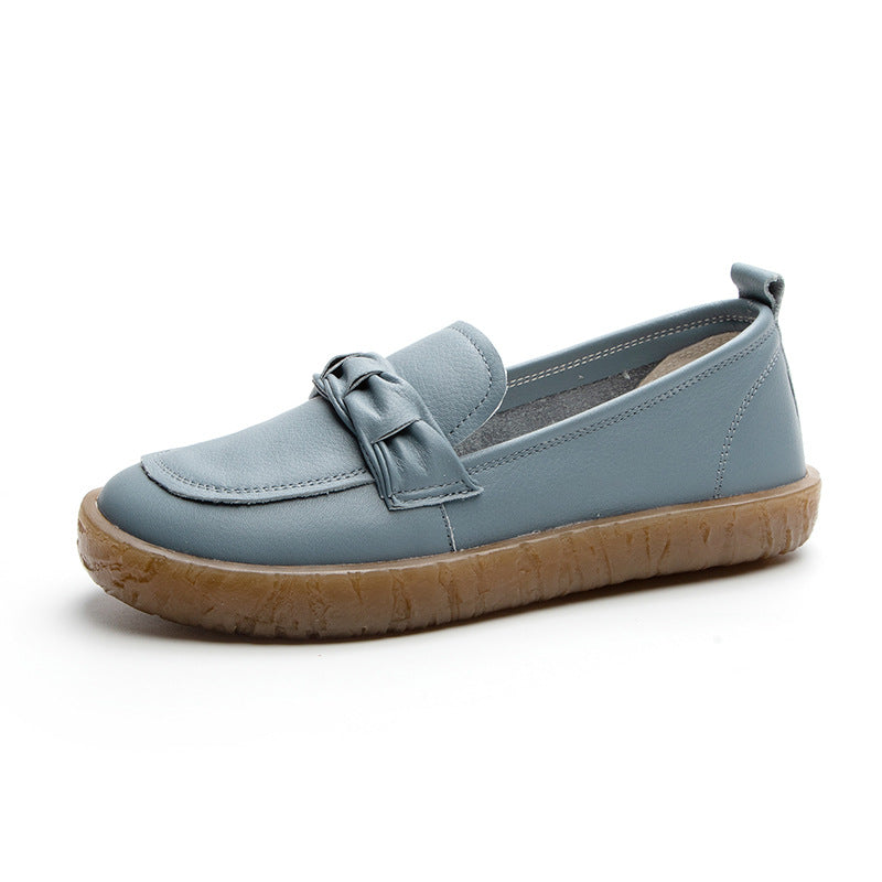 Women's Layer Cowhide Easy Wear Flat Nurse Loafers