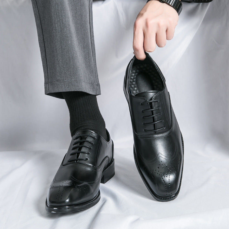 Men's Brogue Flower British Style Korean Wedding Hairstylist Men's Casual Leather Shoes