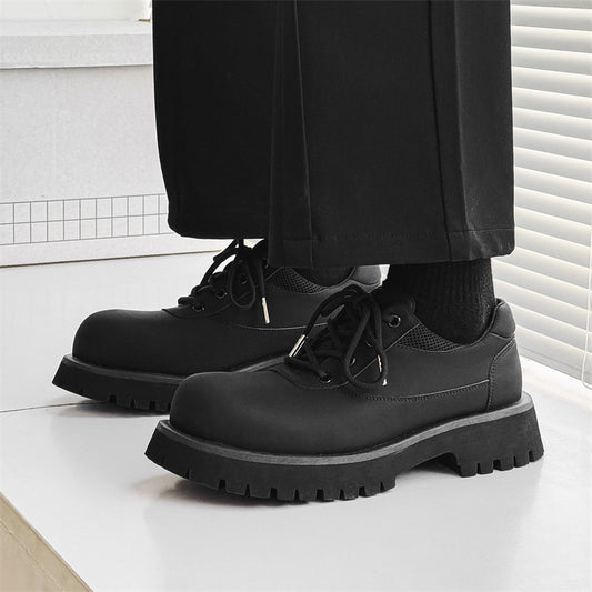 Men's Derby Niche Thick Bottom Increased Carbon Round Leather Shoes